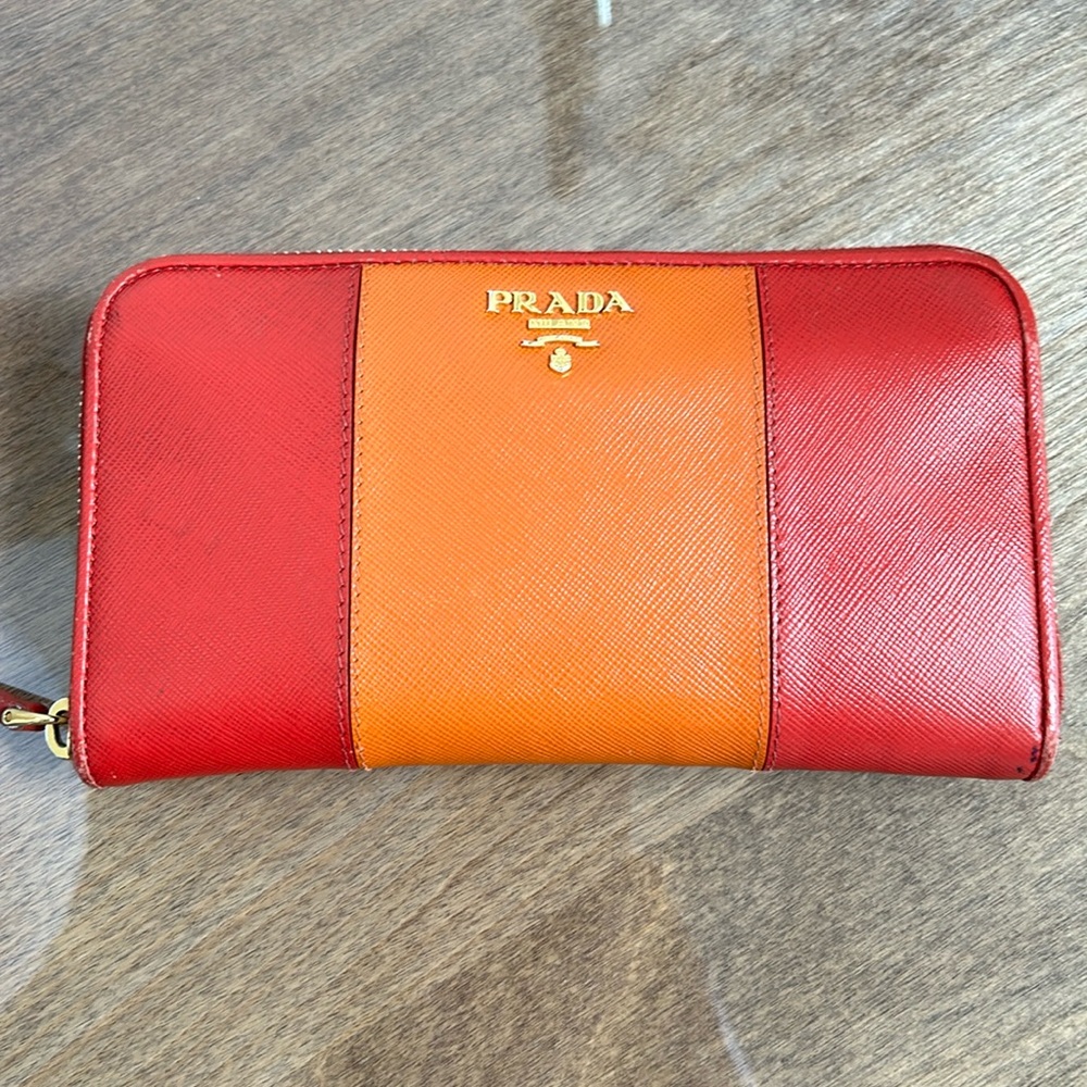 Large Saffiano Leather Wallet (red/orange)